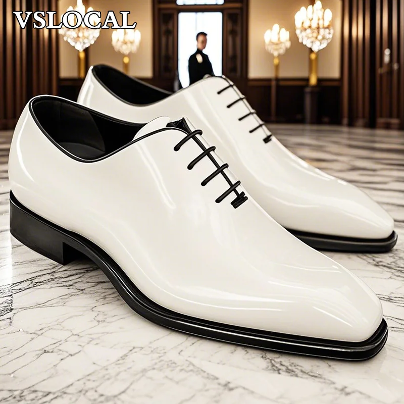 

Luxury Men Oxford Shoes Lace Up Polishing Genuine Leather Casual Mens Dress Shoes White Wedding Banquet Party Shoes Man