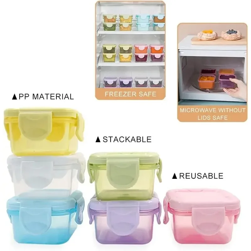 4Pcs Mini Food Storage Containers Set Leakproof with Lids Condiment Sauce Mini Freezer Airtight Containers for Kitchen