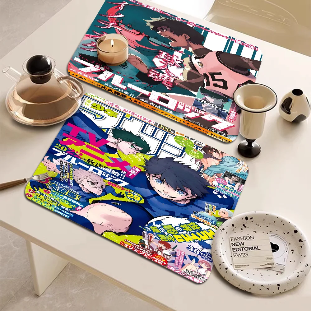 Anime Blue Lock Coffee Cup Ironing Mat Modern Art Texture Drying Mat Kitchen Counter Coffee Bar Drain Mat