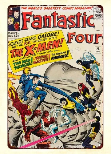 Entreprise de décoration intérieure 1964, plaque en métal de la bande dessinée Les Quatre Fantastiques