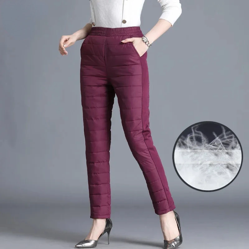 

Women Casual High Waist Warm Pantalones Winter 90% Duck Down Thicken Harem Pants Loose Windproof Straight Spodnie New Trousers