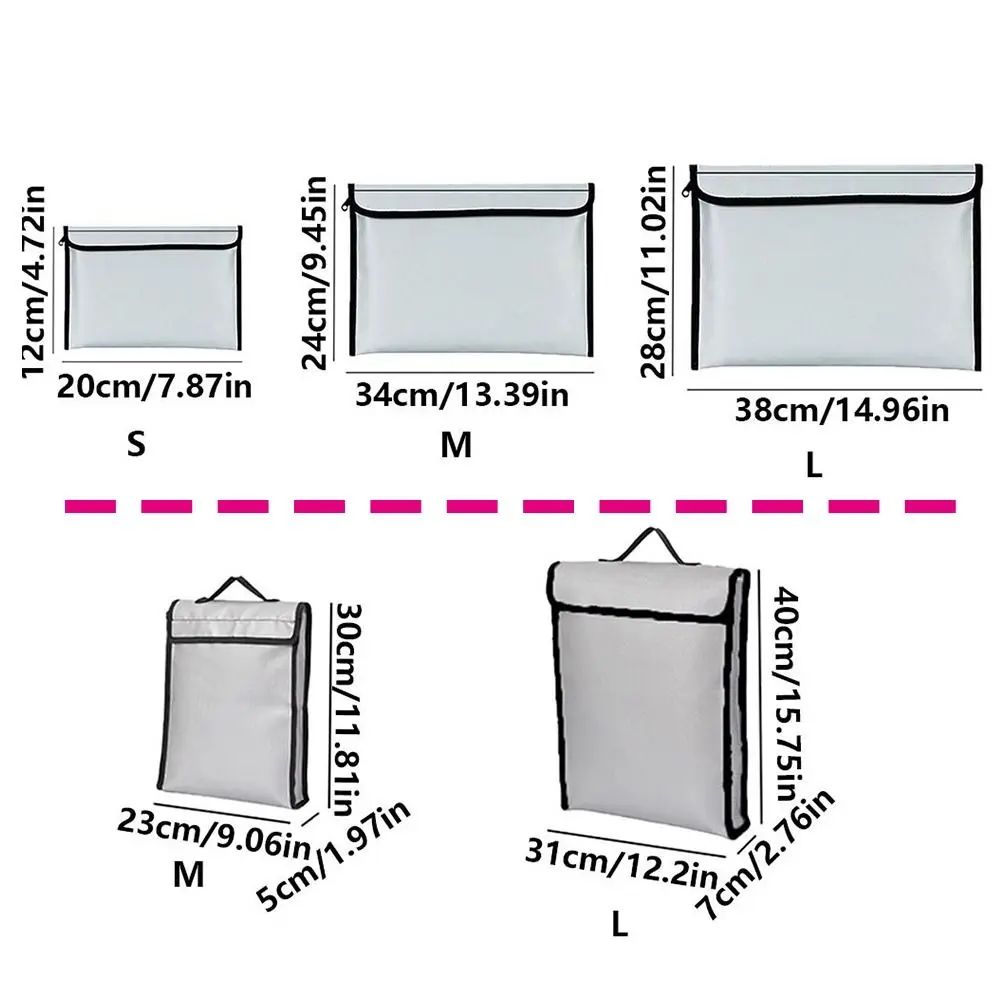 Zipper Closure Fireproof Document Bag S/M/L Double Layer Cash Safe Storage Pouch Signal Blocker Heat-resistant
