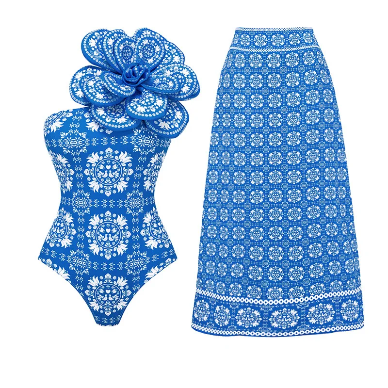 One Piece Swimsuit For Women Swimsuit D Big Flower Decoration Ethnic Style Printed One-piece Swimsuit Suit Women