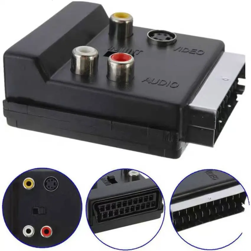 

SCART To 3RCA Jack S Video AV TV Converter with IN/OUT 20 Pin SCART To 3 RCA S-Video Audio Video Adapter Cable Connector Plug