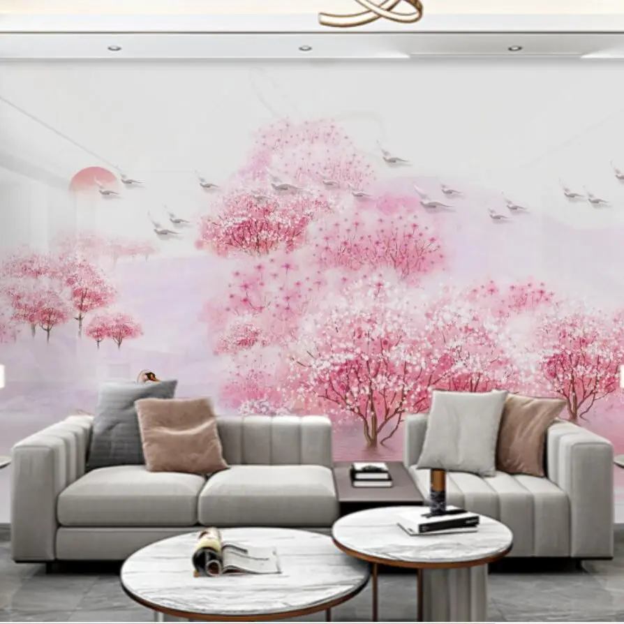 

Custom wallpaper 3d mural New Chinese aesthetic mood Peach Blossom forest TV sofa background wall Living room bedroom decoration