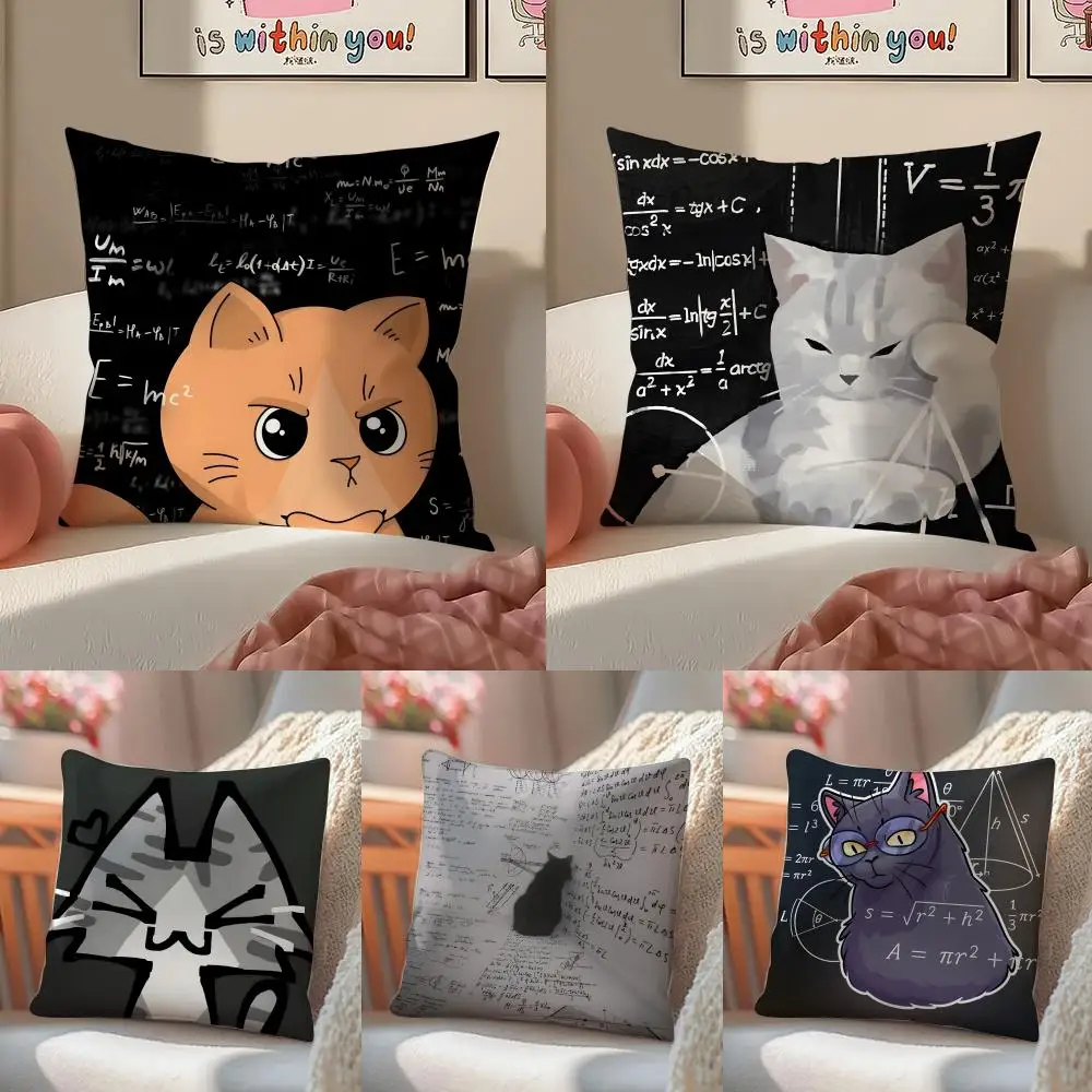 Funny cat thinking network pattern Pillow Case Double-Sided Plush Sofa Cushion Covers Organic Breathable Invisible Zipper