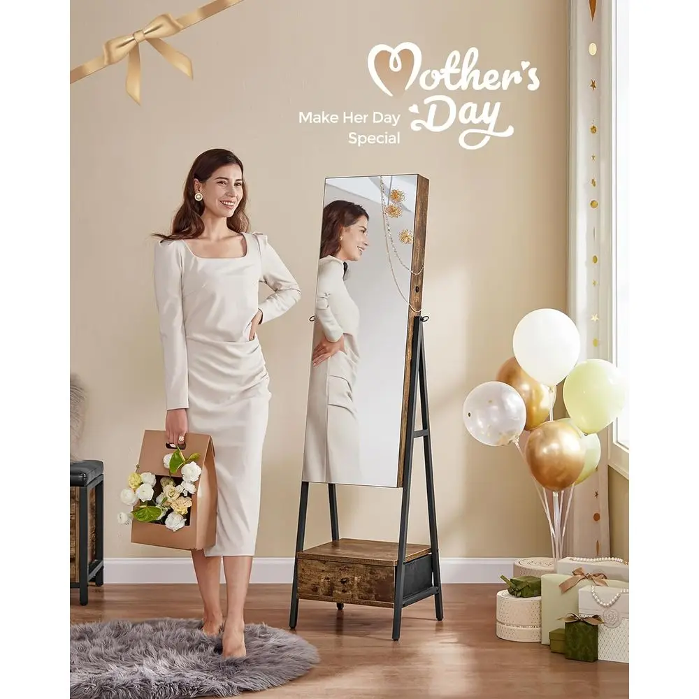 LED Cabinet Standing, Lockable lry Armoire with ull-Length Mirror, Space-Saving lry Organizer with Mirror, Bottom Der and Shel,