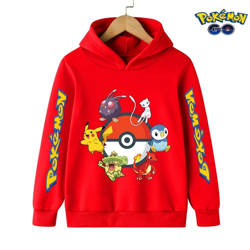 

2026 Children's Pikachu Hoodie 3-12 Years Old Kids Children's Clothing Autumn Baby Sweater Print Pokemon Girls Pullover Boys