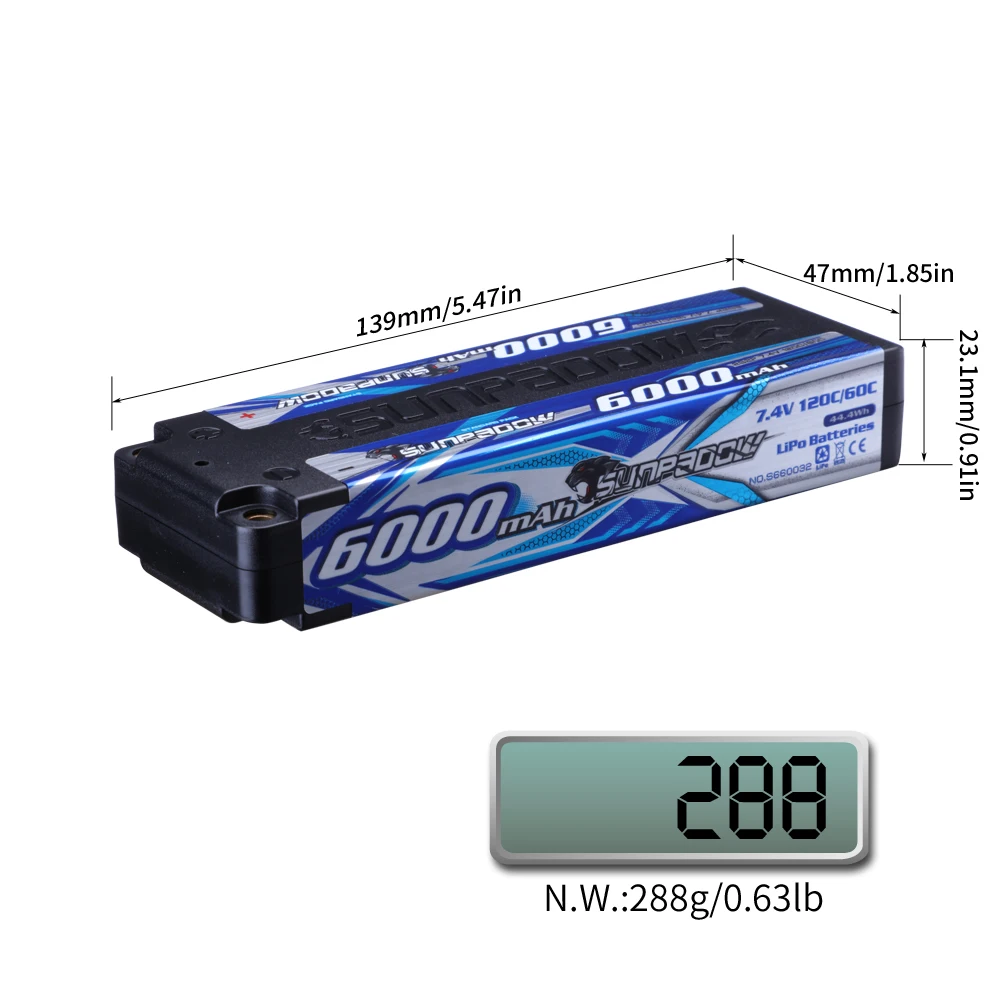 SUNPADOW Competition RC Lipo Battery 2S 4500mAh 6000mAh 120C60C with 4mm Bullet Connector for 1/10 Buggy Vehicles Car Truck Tank