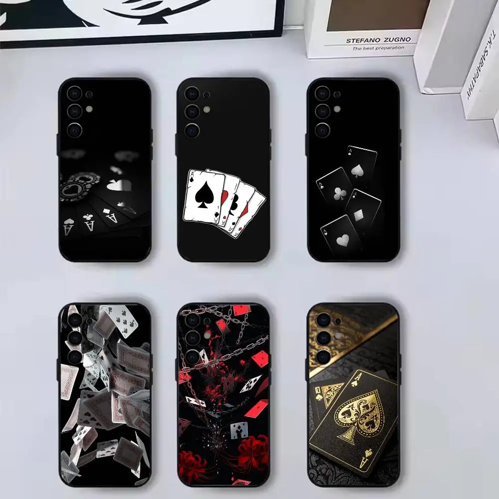 Stylish Playing Card Design  Phone Case Black Silicone Soft For Samsung S25,S24,S21,S22,S23,S30,Ultra,S20,Plus,Fe,Lite