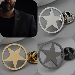 Fashion punk round pentagonal stainless steel gold-plated badge, men's suit collar pin, silver brooch suit, wedding jewelry