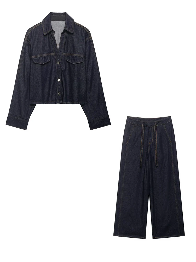 

Женский повседневный комплект из двух предметов: джинсовая куртка и джинсы, весна-осень 2026, однотонный, уличный стиль