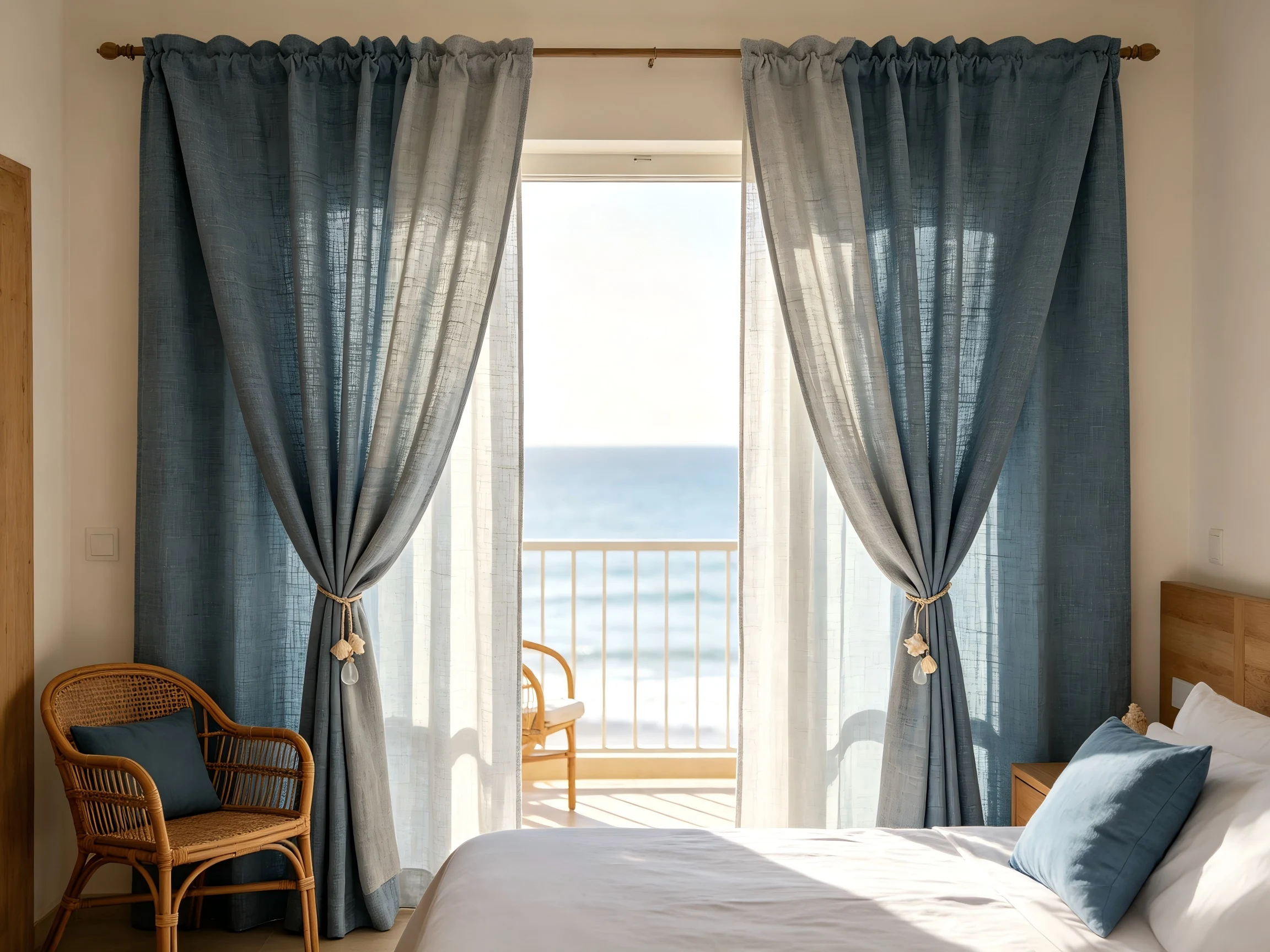 200443   Haze blue linen mixed color curtains