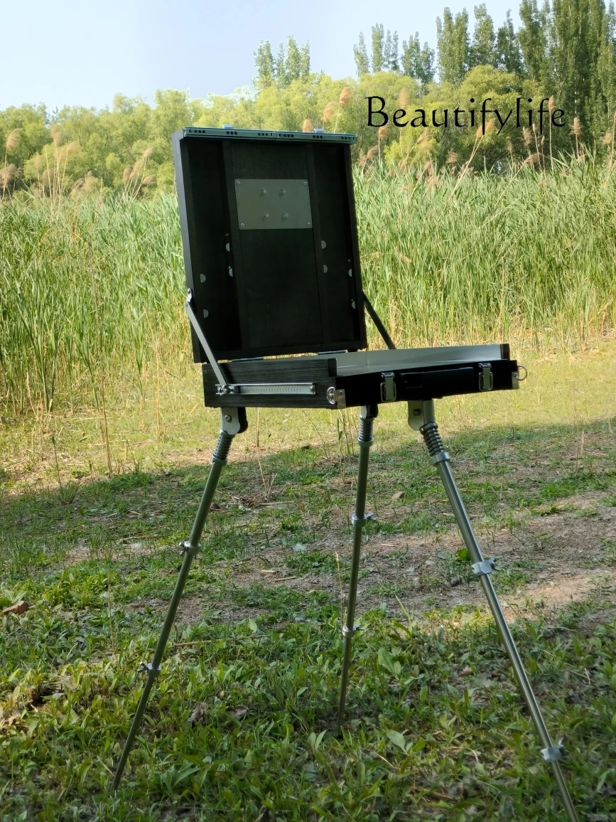 Outdoor sketch oil painting box solid wood medium easel hand adjustable