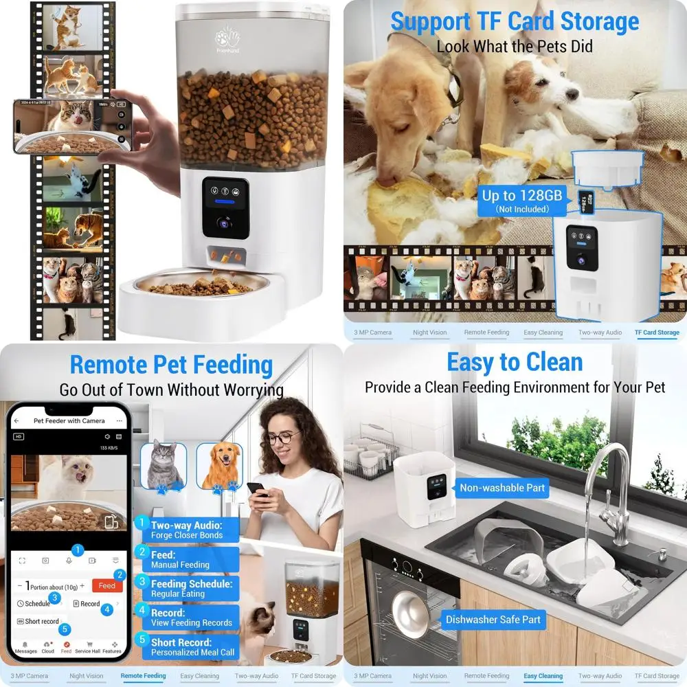 

5G WiFi Cat Food Dispenser, 2K HD Camera, Night Vision Dog Feeder, Detachable, 7L Large Capacity for Multiple Pets