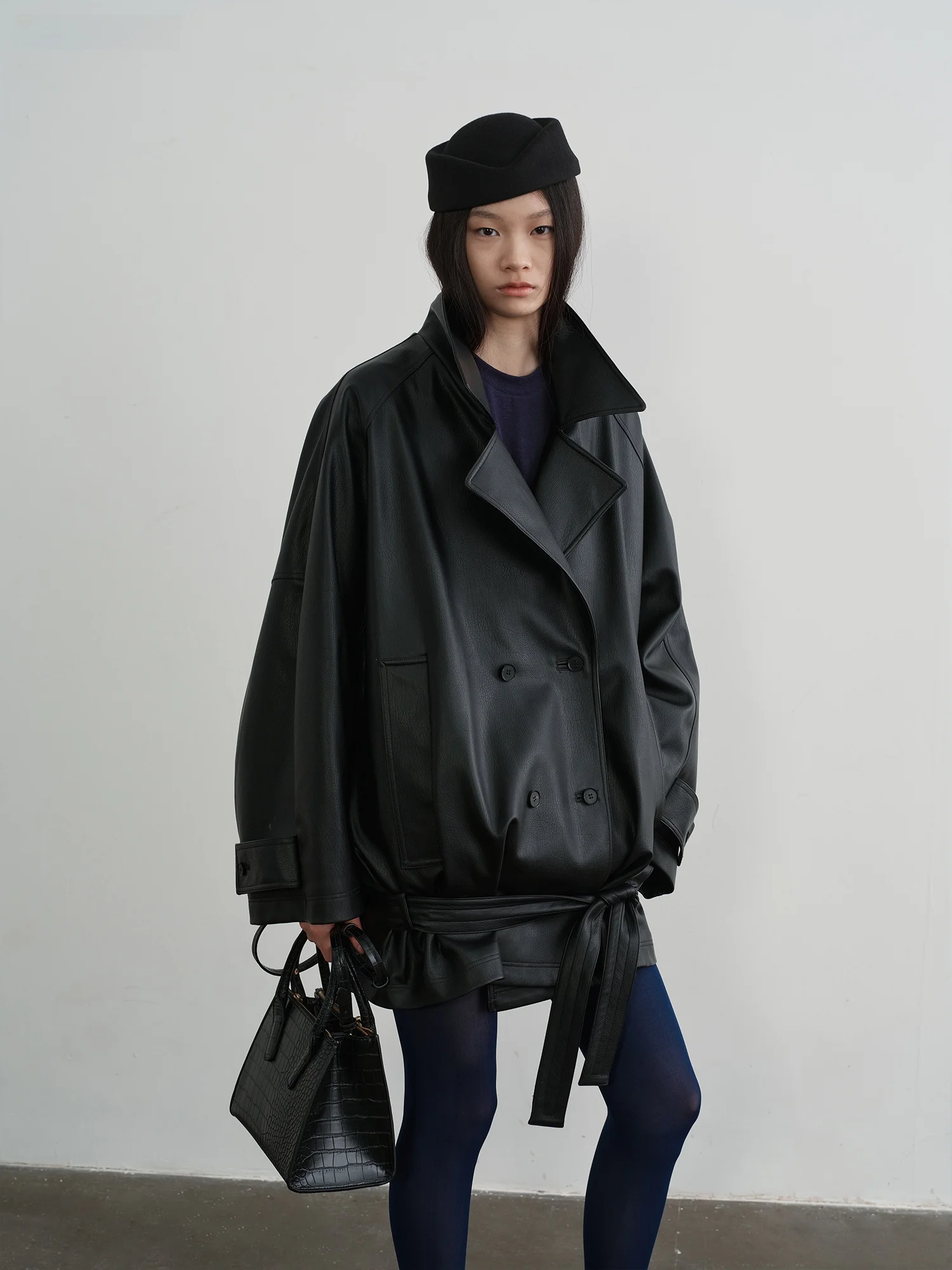 KUCO Retro lage taille losvallende revers leren jas milieuvriendelijk leer lychee-patroon damesmode lentejas