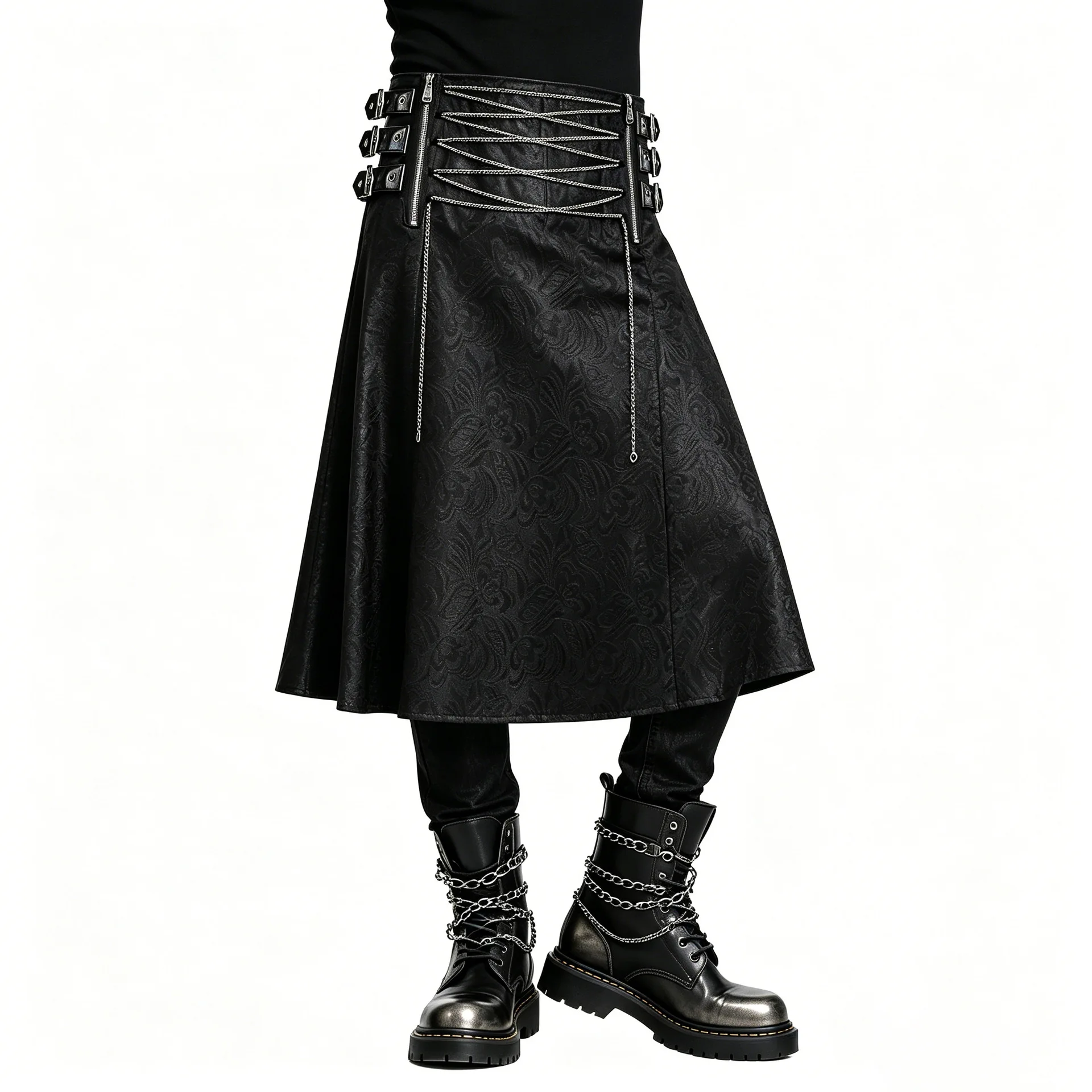 

Men's Scottish Retro Battle Skirt Gothic Punk High Waist Pleated Skirt with Metal Chain Casual Streetwear Cosplay Costume Adult
