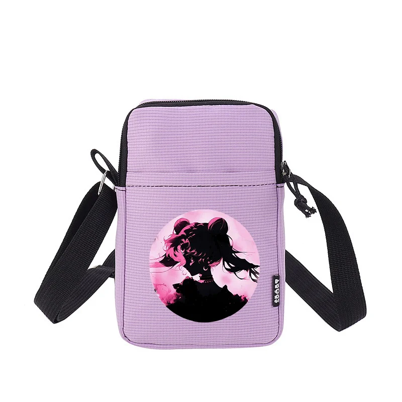 Sailor Moon Shoulder Bag Cartoon Phone Bags Pocket White Purple Crossbody Square Pack Women Outdoor Travel Portable Pouch Gift