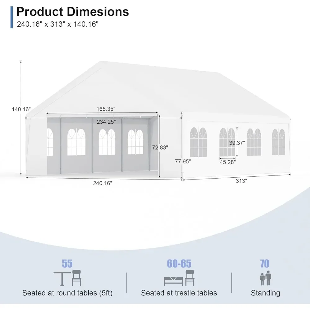 Heavy Duty 20 x 26 Car Port Large Metal Shelter Carports Portable Garage Canopy Tent for Parties, Event, RV, Boat (20x26ft)