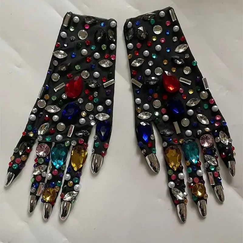 

Party glove Rhinestone Mesh Gloves Shining Crystal Short Gloves Stage Performance Show Accessories Nightclub Party Outfit