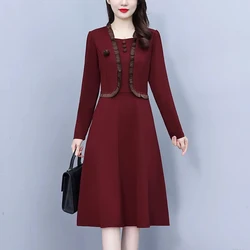 Temperament Solid Color Long Sleeve Casual Dresses Buttons New Office Lady Dresses Autumn Fashion Women's Clothing