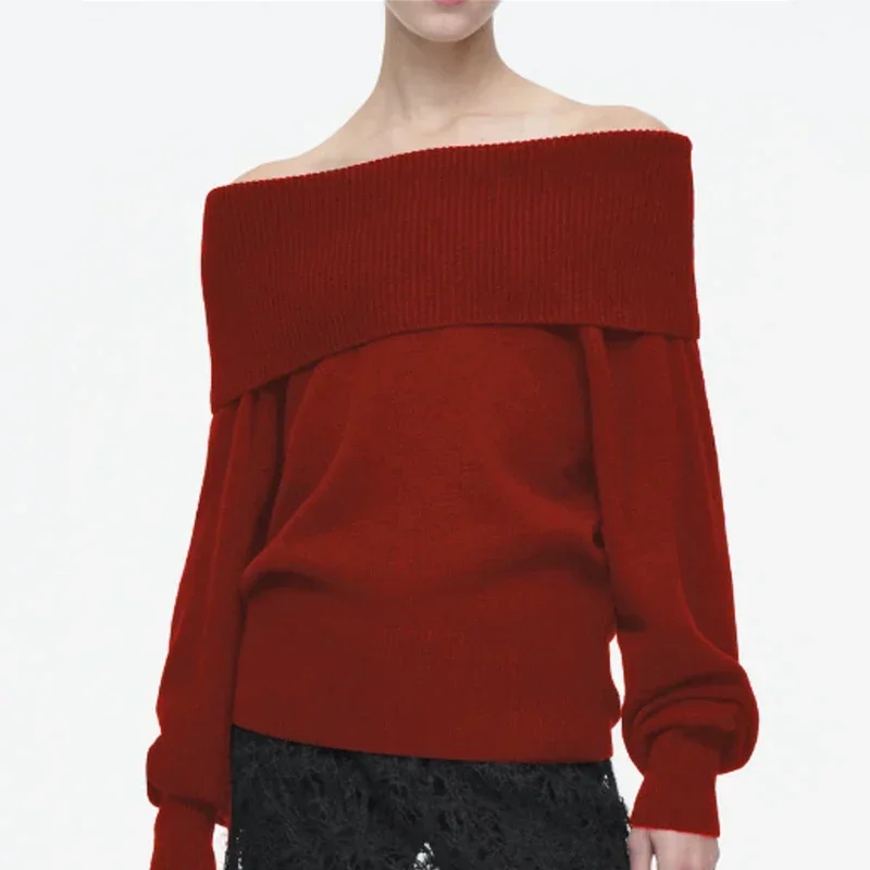 

Elegant Sweater Autumn Winter Clothing New Casual Solid Color Long-Sleeved One-piece Collar Keep Warm Tops Femme Curvy