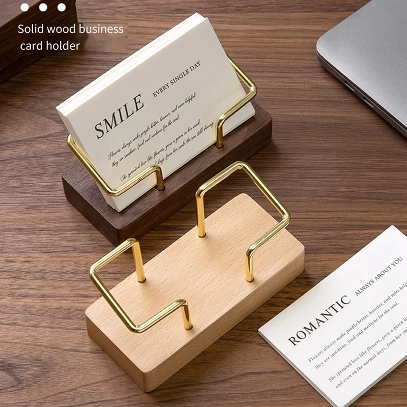 1 PCS Business Card Holder Organizer Office Desk Display Stand Memo Counter Accessories Tabletop Shelf Home,Beech Wood Color