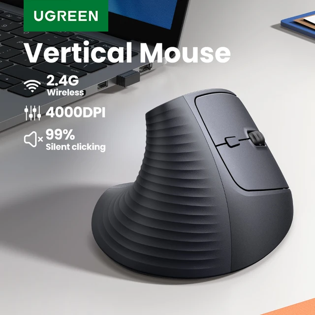 UGREEN mysz bezprzewodowa pionowa 2.4G ergonomiczna 4000 DPI 6 przycisków wyciszenia dla MacBook Tablet laptopy komputer PC myszy czarny różowy