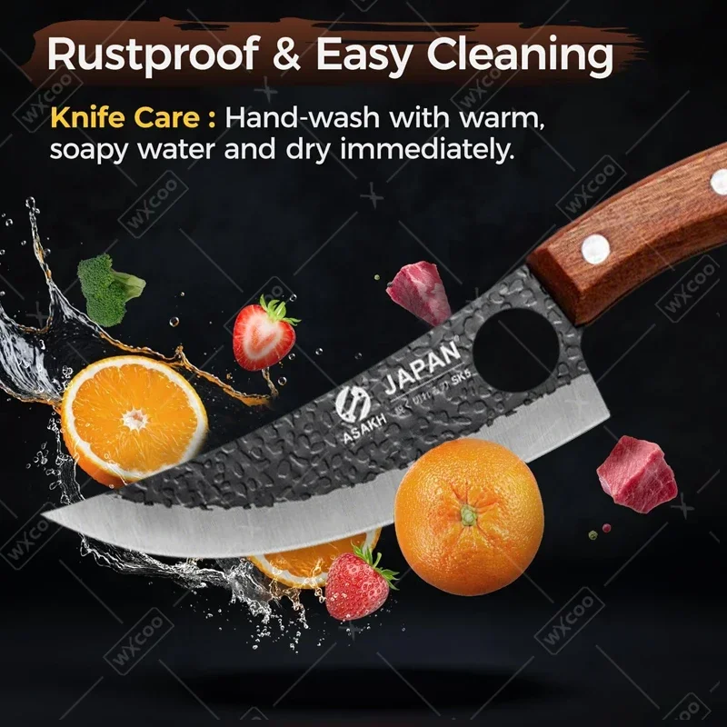 WXCOO Professionelles Küchen-Ausbeinmesser, Metzger, Fleischbeil, handgeschmiedet, für den Haushalt, Obst, Schneiden, Gemüse, Schneiden, Küchenmesser – Detail 4