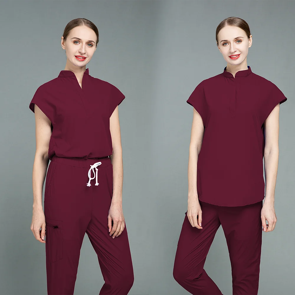 Medical Scrub Pockets Nurse Uniforms Women Nursing Uniform Scrubs Tops Solid Color Shirt Short Sleeve Working Scrubs Accessories