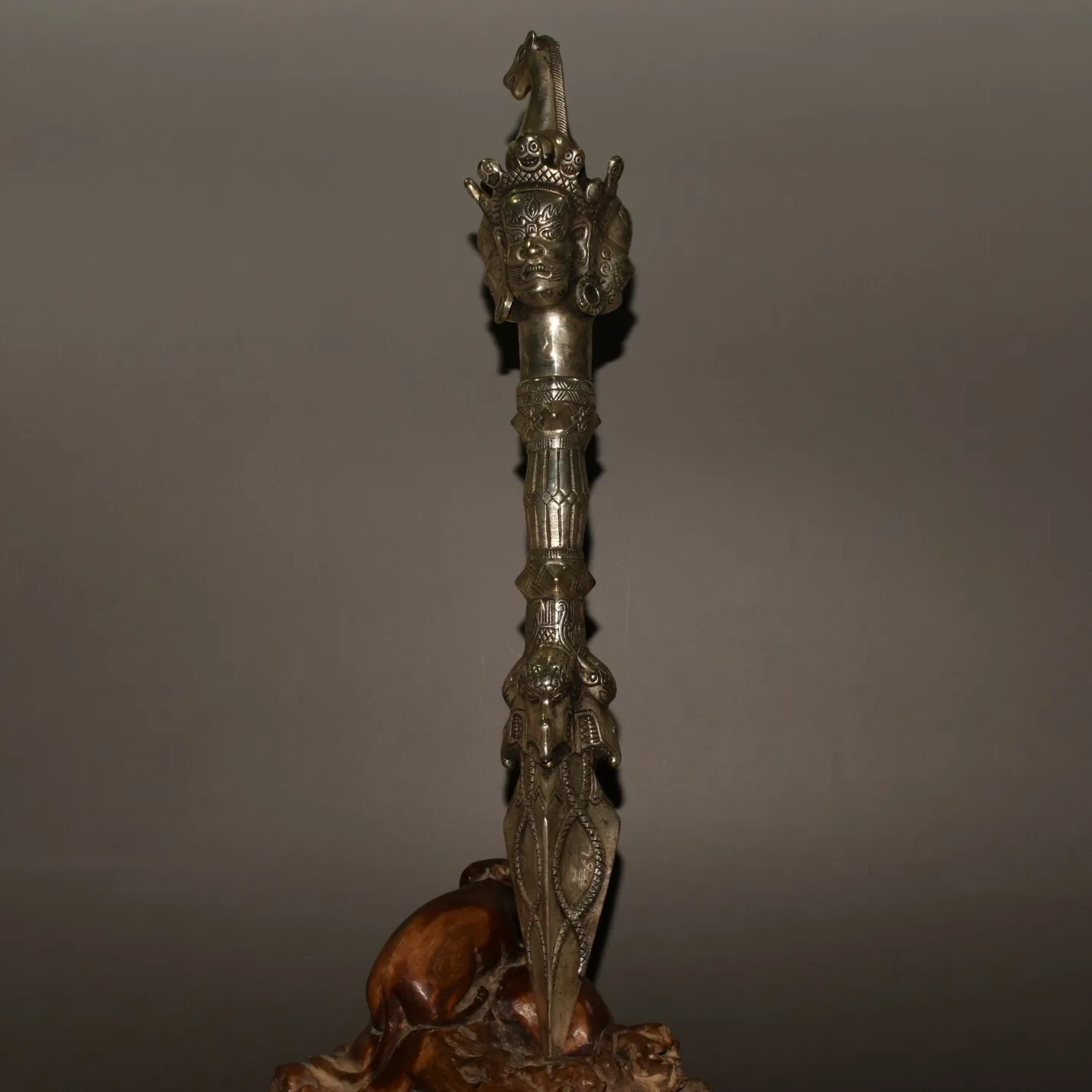 Collect Pure Copper Three Sided Buddha Horse Head Figurine Statue