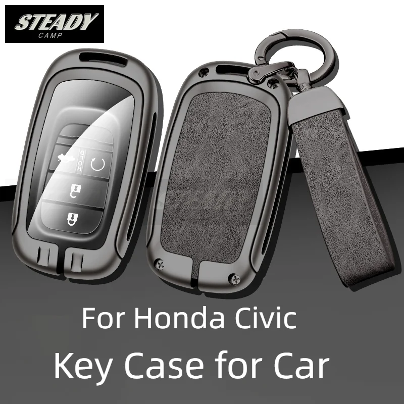 

Auto Zinc Alloy Leather Car Key Case Shell For Honda Civic 2022 Protector Holder Keychain Smart Keyless Accessories
