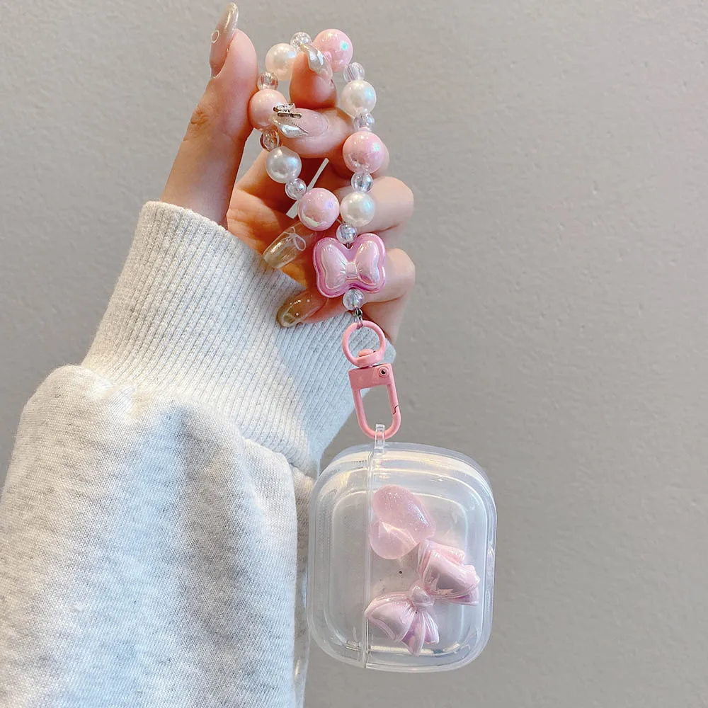 Pink Bow Knot Love Heart For Apple AirPods 1 2 Pro Bluetooth Headphone Cover 3 4 Generation Silicone Soft Cover Protective Case
