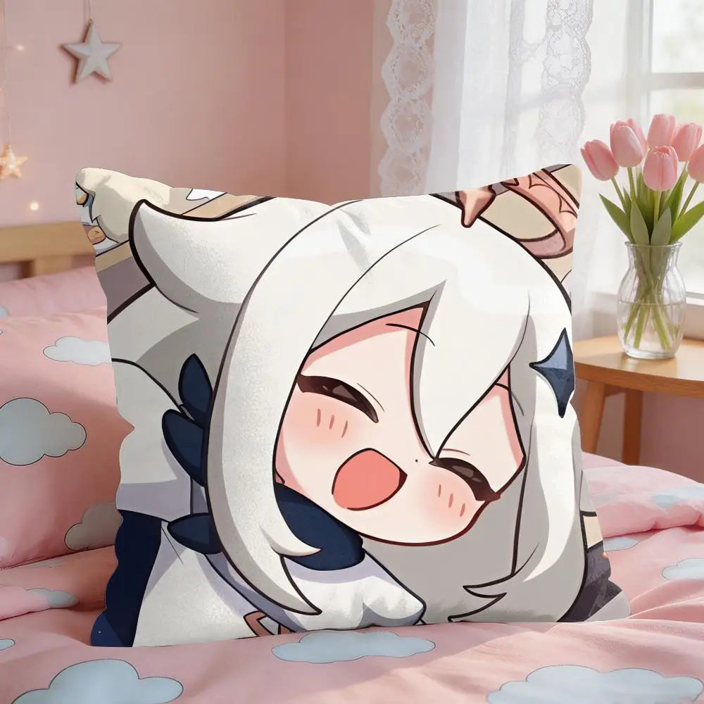 Paimon Cute Cute Genshin Impact Cushion Cover Square Short Plush Pillow Case Living Room Sofa Home Decor Funda 40X40