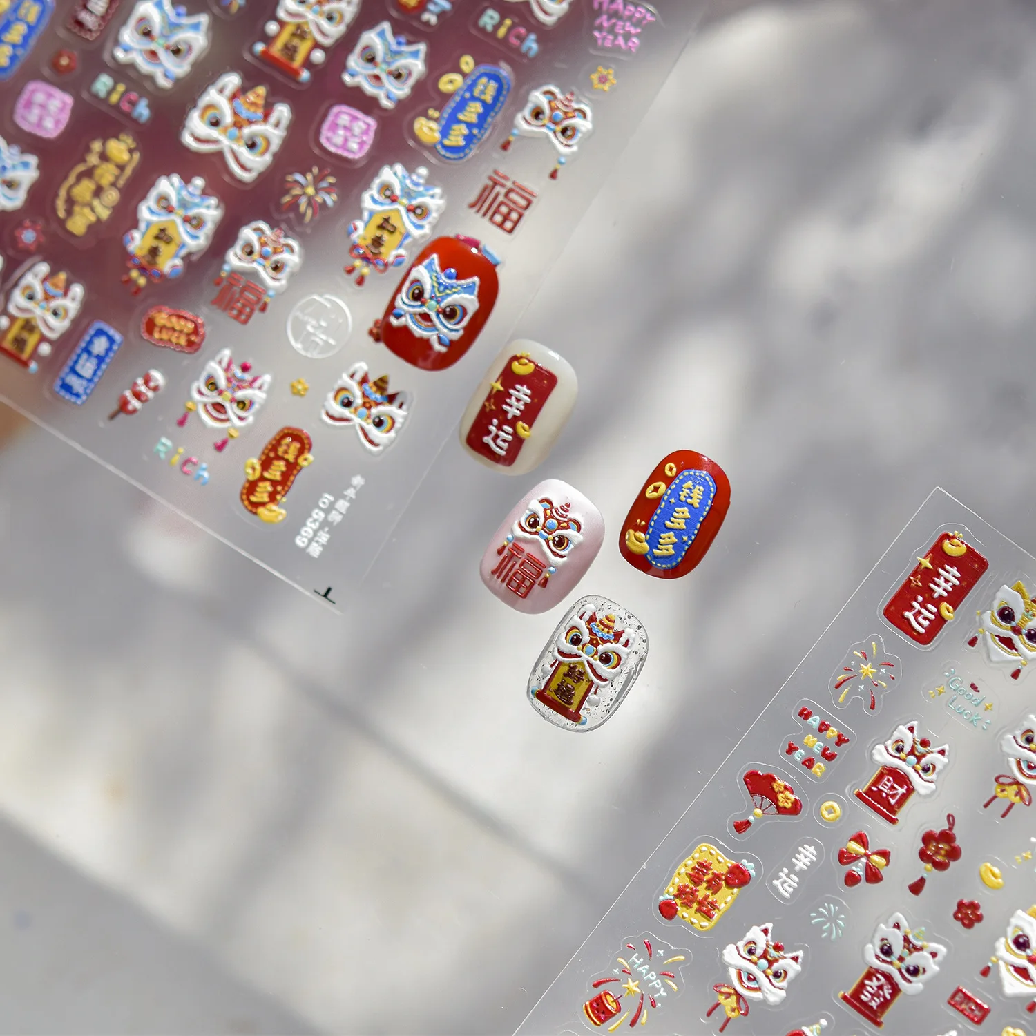 الصينية عقدة السنة الجديدة الأسد الرقص إله الثروة تعويذة كوي التنين فانوس محظوظ الحصول على الغنية مسمار الفن ملصقات مانيكير أداة الشارات #1
