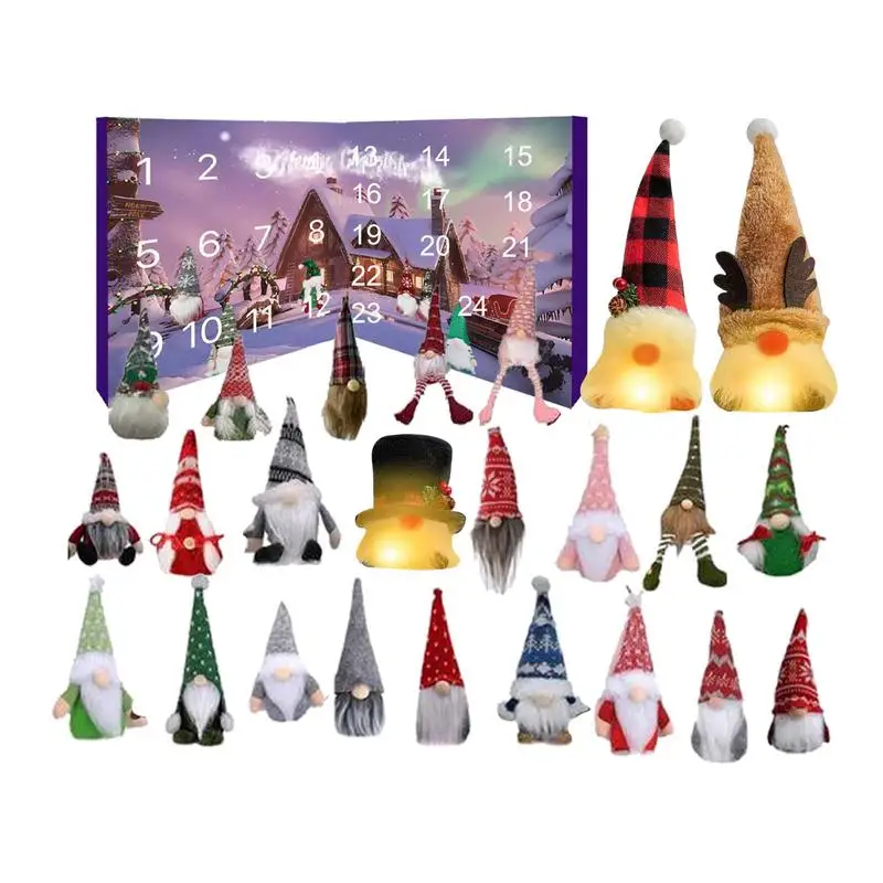 Lighted Gnome Advent Calendar 24 Days Christmas Countdown Calendar Glowing Plush Dwarf Doll Collectible Toy Christmas New Year