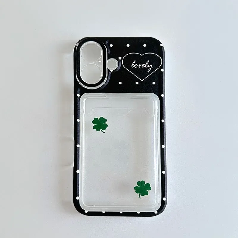 الكورية ins لطيف البولكا نقطة الكرتون البرسيم مجموعة من البطاقات جراب هاتف آيفون 17 AIR 16 15 14 13 12 11 برو XR ماكس 7 8 زائد Y2K غطاء ﻿