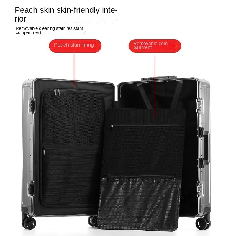 business aluminum magnesium alloy trolley case men and women boarding universal wheel metal frame hard-sided password luggage