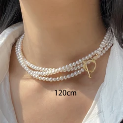 Women's Necklace White Natural Freshwater Long Pearl Necklace Weddings Small Pearl Sweater Chains Wife Mom Gift 5-6mm