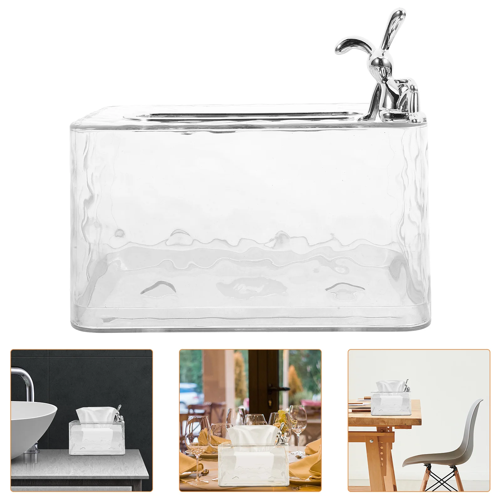 

Clear Plastic Ice Pattern Tissue Box Cover Decorative Napkin Holder Tabletop Dispenser Space Saving Multi Functional Home Office