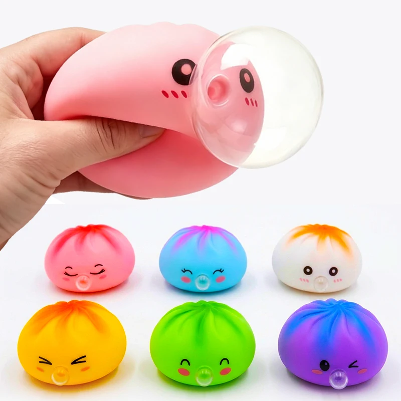 Dumpling Squeeze Blow Bubbles Toy Dumpling Squishies Set with Steamer Bubble-Blowing Squishies Stretchy Fidget Sensory