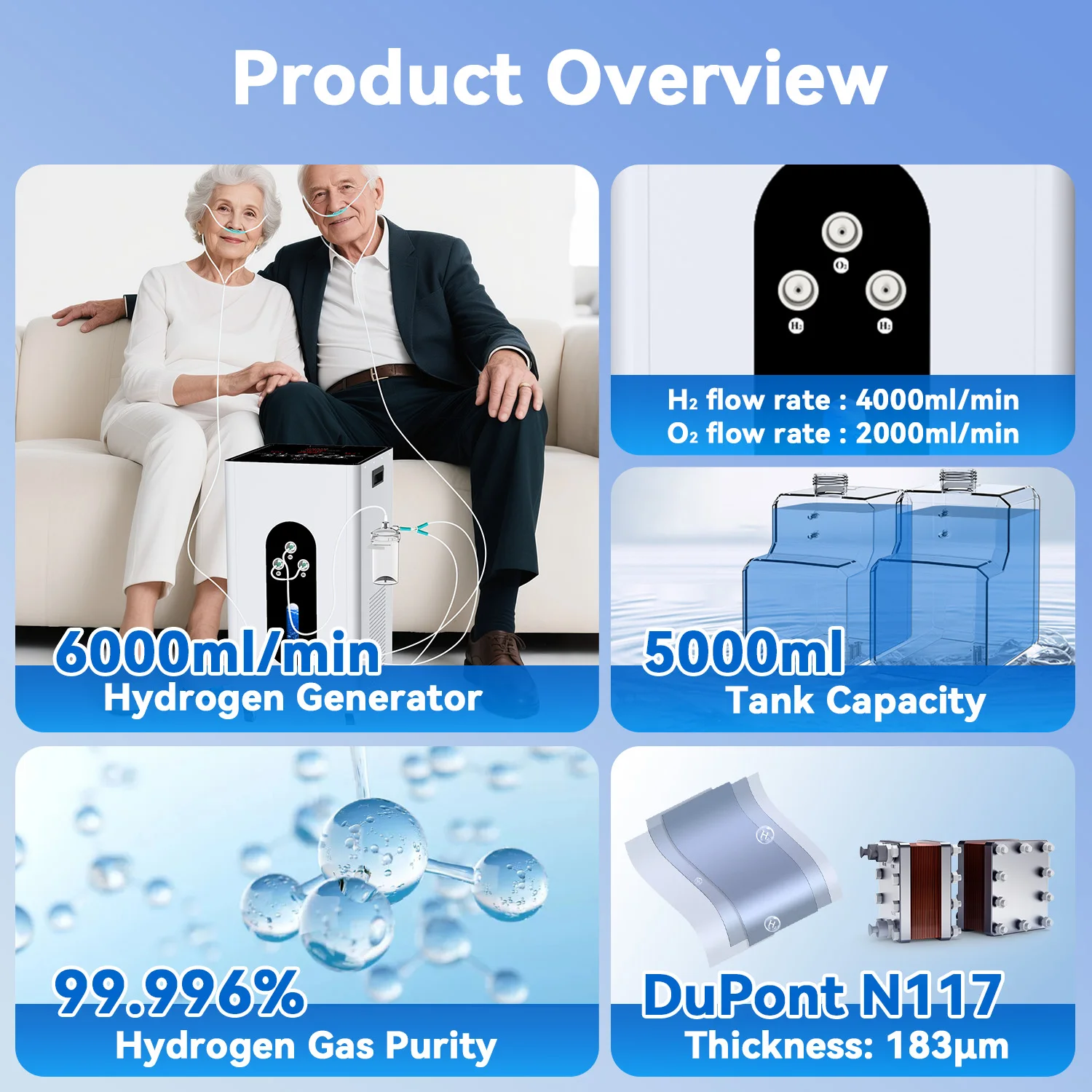 آلة استنشاق الهيدروجين والأكسجين سعة 6000 مل من Suyzeko: جهاز علاج الاستنشاق الجزيئي H2، مكثف O2 ومولد مياه H2 #3