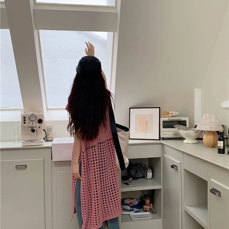 Knielengte trui K Pop truien truien dames breien ronde hals losse pasvorm wandelen moeders highstreet geperforeerde decoratie