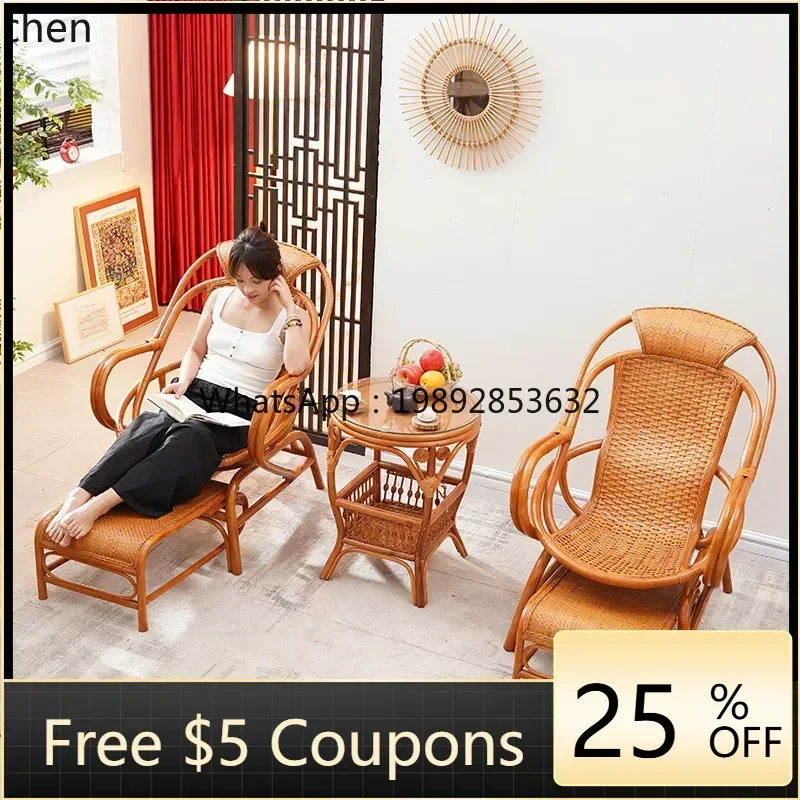 

AB rattan chair tea table chair back chair natural rattan sofa recliner with pedals