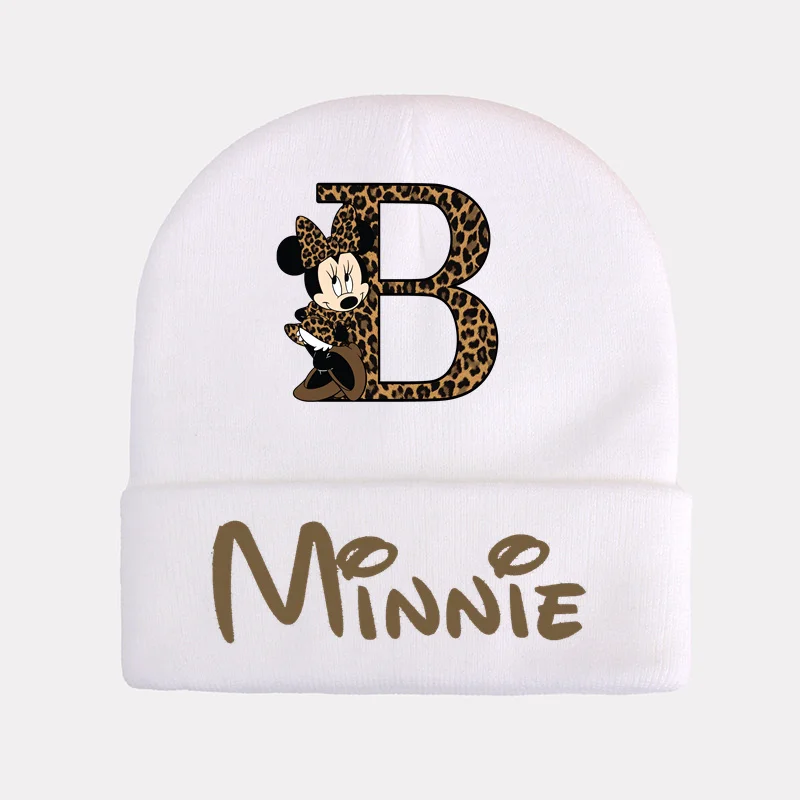 Disney Minnie Mouse A-Z Bonés de malha infantil, Gorros quentes, chapéu anime dos desenhos animados, outono, inverno, presente de aniversário