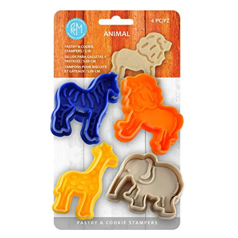 

Animal Collection Pastry and Ce Cutter set of 4. Assorted Designs and Colors Zebra Lion Giraffe Elephant. 2 Ihes Assorted Plast