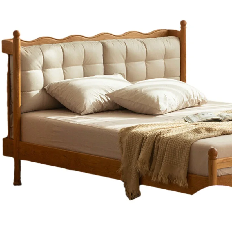 Japanese style retro furniture, solid wood double bed, all solid wood, cherry wood, and natural wood upholstered bed