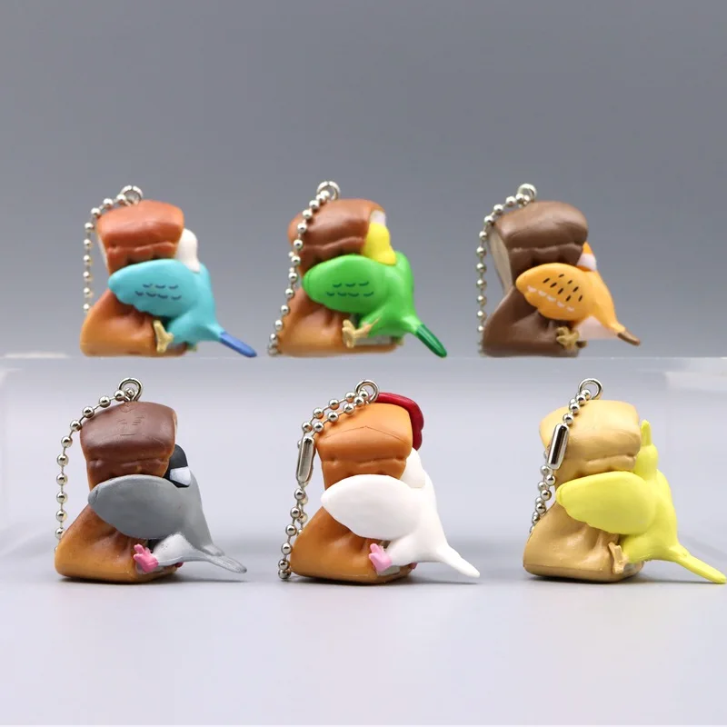 6pcs/set Toast Bird Magpie Doll DIY PVC Figure Toys Kids Toys Gifts Car Keychain Bag Accessories Pendant 4cm