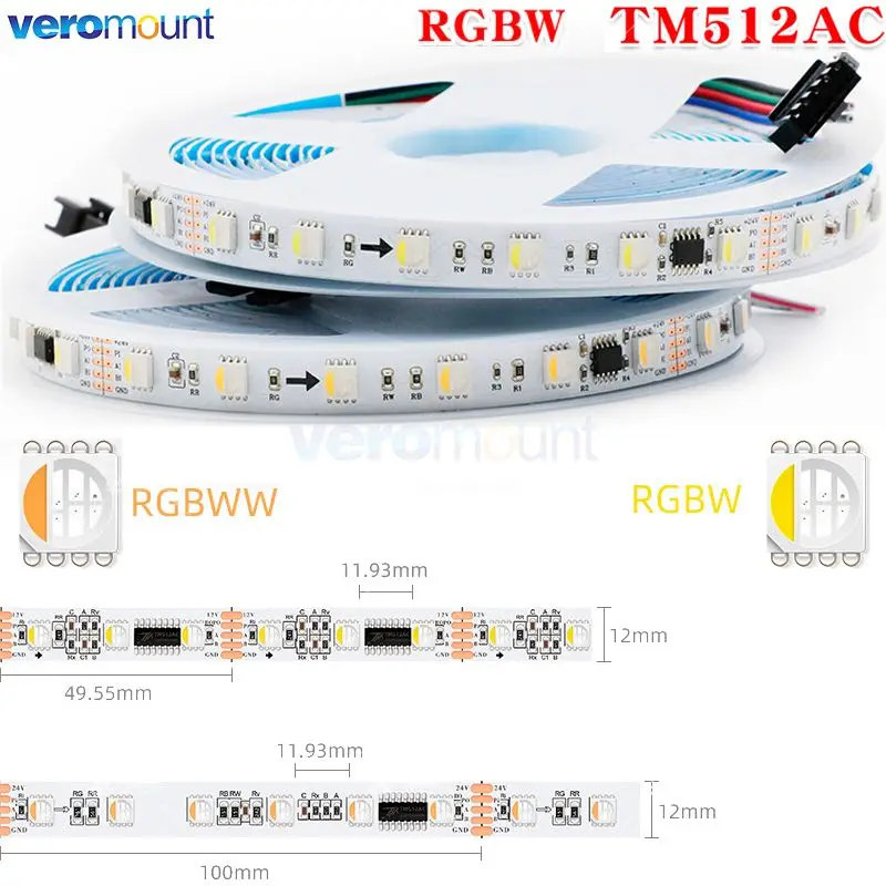 

5m DMX512 Pixel LED Strip RGBW RGBWW 4 in 1 SMD 5050 TM512AC External IC SOP10 / 16 DC 12V 24V 60LEDs/m DMX Addressable LED Tape