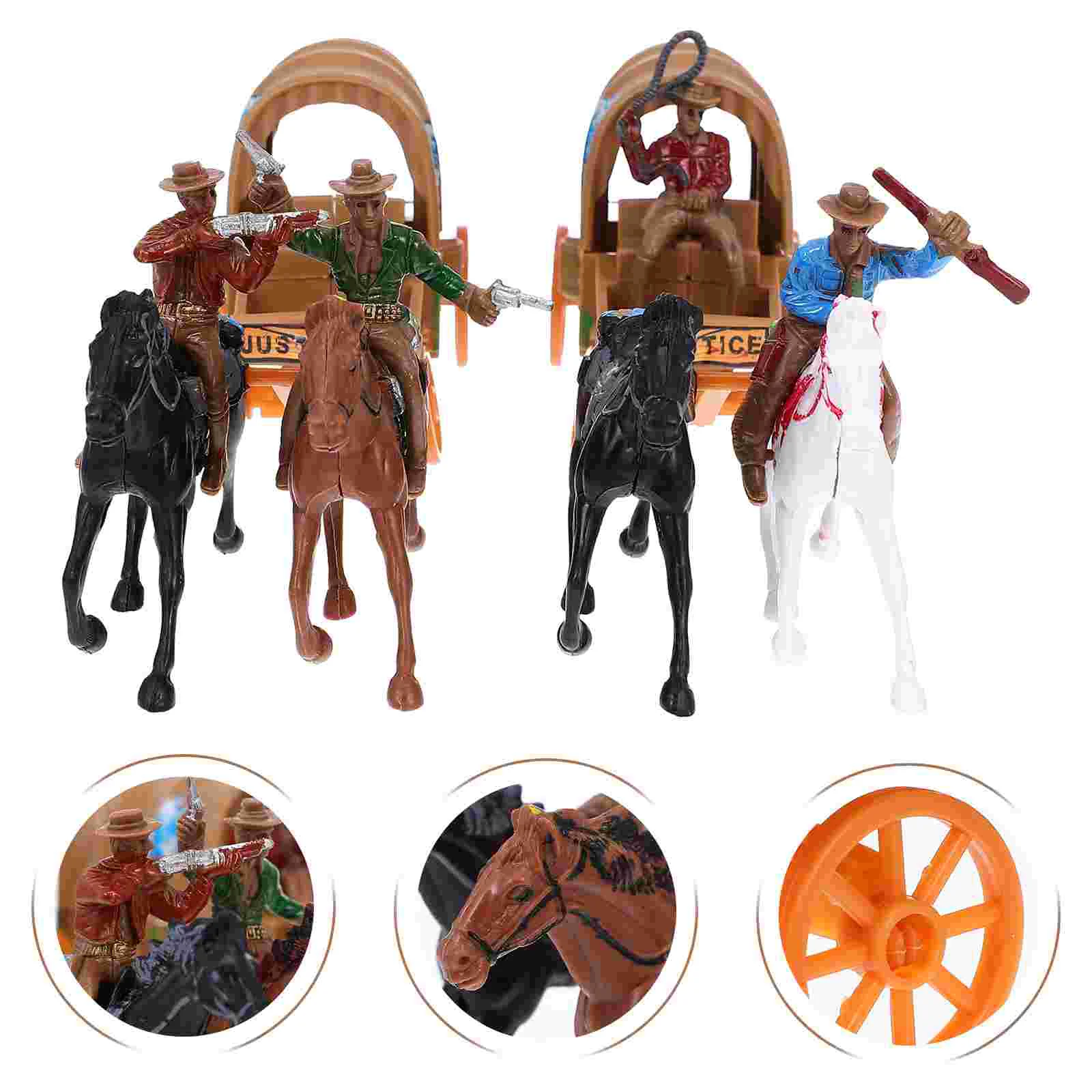 

2 Sets Model Car Cowboy Toy Child Decorations Boys Toys West Themed Plastic Kids Worlds Smallest